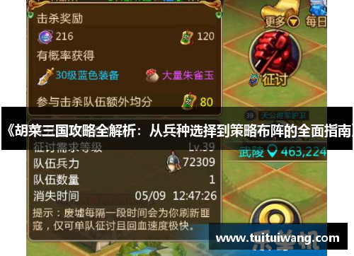 《胡菜三国攻略全解析：从兵种选择到策略布阵的全面指南》